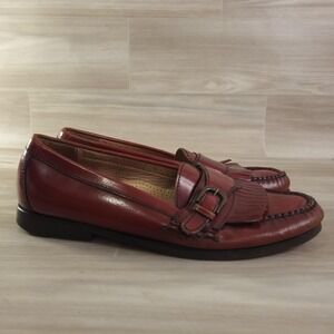 Cole Haan City Loafer Shoes Men 8 Brown Leather Fringe Buckle Slip On Classic